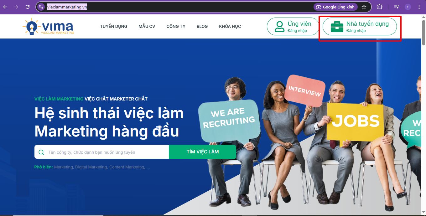 Bước 1: Truy cập website vieclammarketing.vn